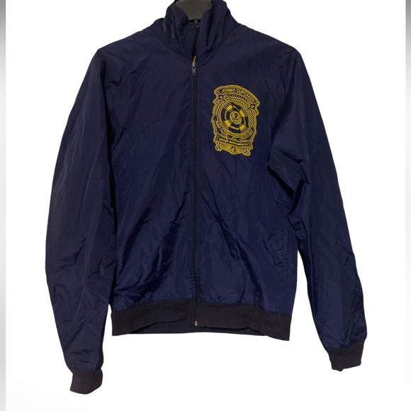 Johnny Cupcakes Men’s Blue Yellow Logo Full Zip Windbreaker Jacket - Size S - Picture 1 of 6